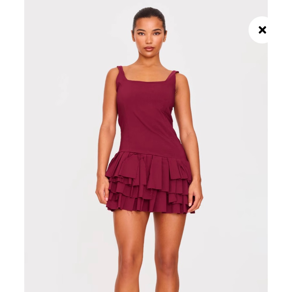 Burgundy Stretch Woven Extreme Pleated Shift Dress US Size 6 BNWT